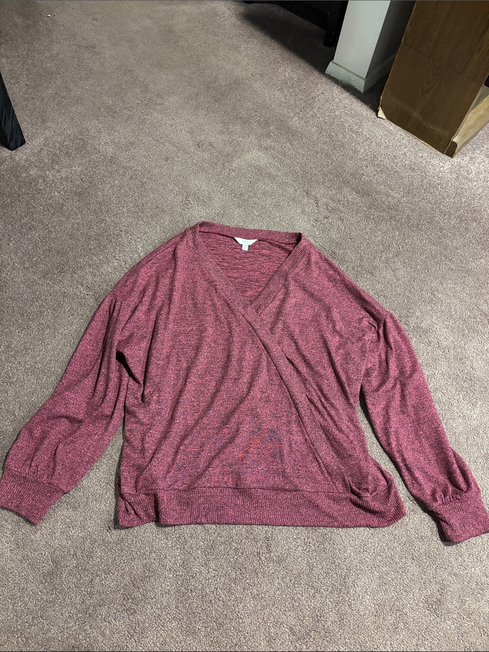 Time and Tru Heathered Rose Maroon V-Neck Wrap Sweater Size XL